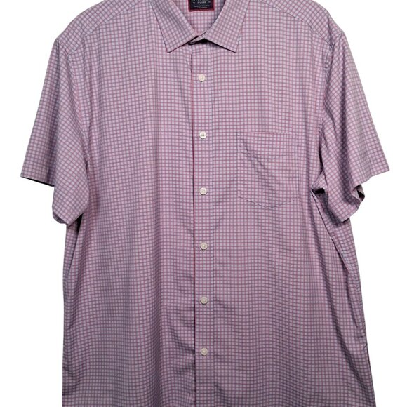 UNTUCKit Other - UNTUCKit Shirt Men Large Performance Stretch Short Sleeve Blue Pink Plaid